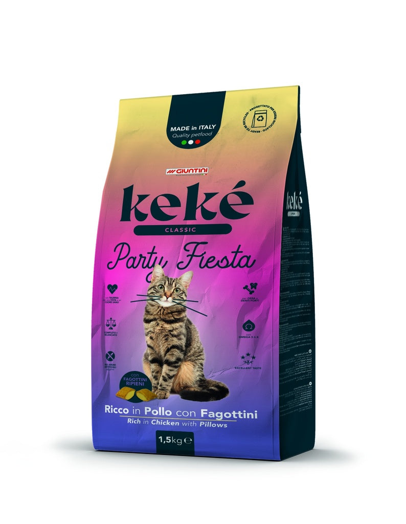 keke classic party fiesta cat dry food with rice in chicken with pillows (1.5kg/10kg)