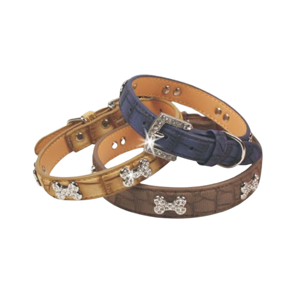 Naomi Leather Collar With Shiny BonesYL77376- S/M/L