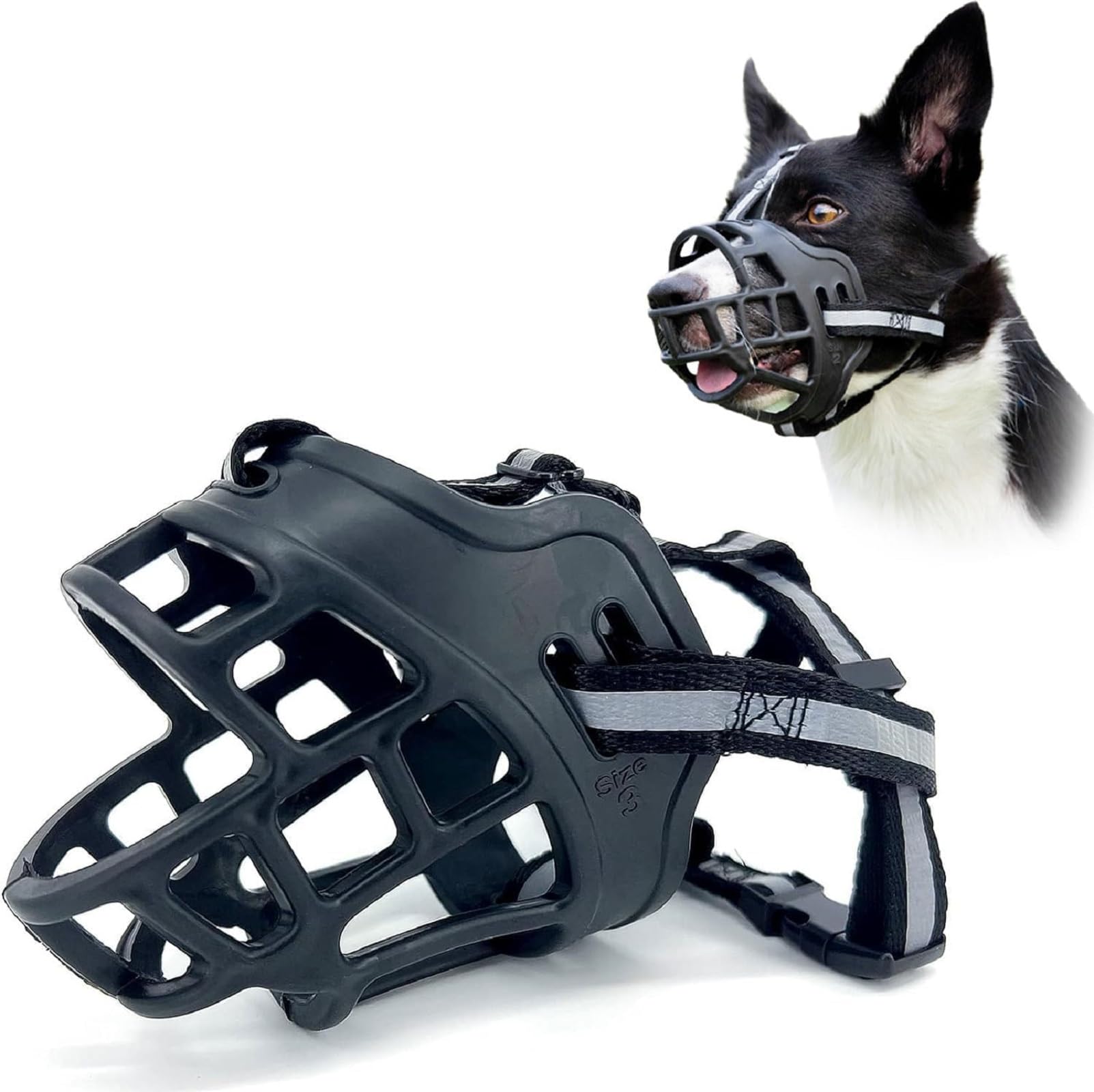 Dog Muzzle, Soft Rubber Safety Basket, Adjustable Dog (Size: 6)