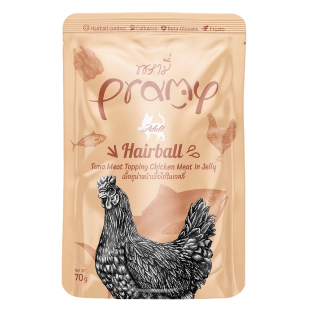 Pramy Hairball Tuna Meat topping Chicken Meat in Jelly 70gr