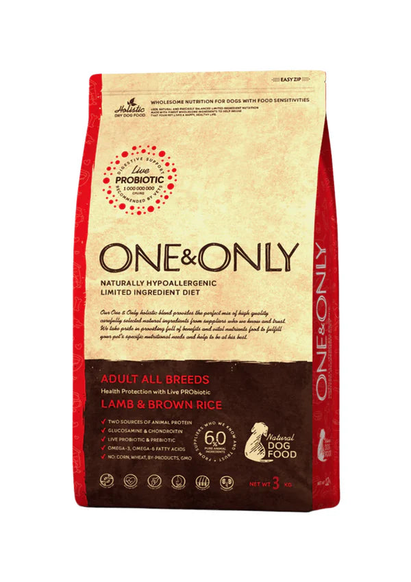 One and Only dry food for dogs with lamb & rice (12kg-3kg-1kg)
