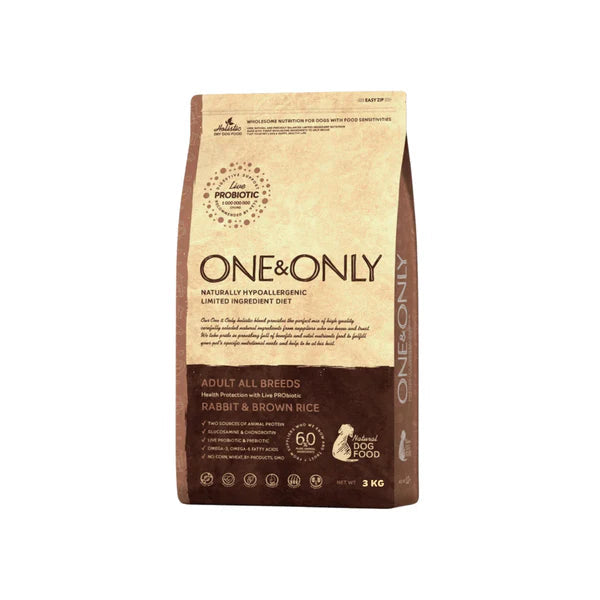 One and Only dry food for adult dogs with rabbit & rice (12kg-3kg-1kg)