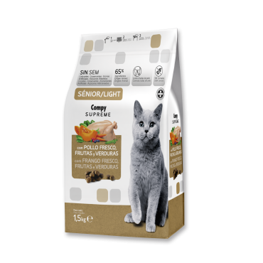 Compy Supreme Senior/Light with fresh chicken, fruit and vegetables. GRAIN FREE.  for overweight adult cats and cats aged 7 years and older.