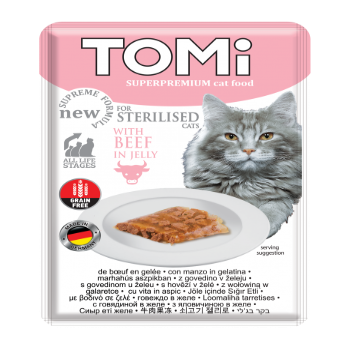 TOMi 85g pouch for sterilised cats – beef in jelly