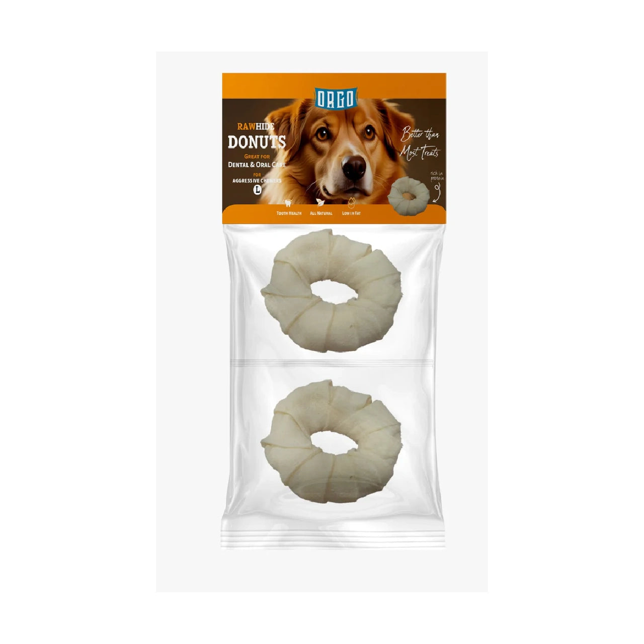 Orgo Rawhide Donuts For Dog Dental Oral Care 2 PC L