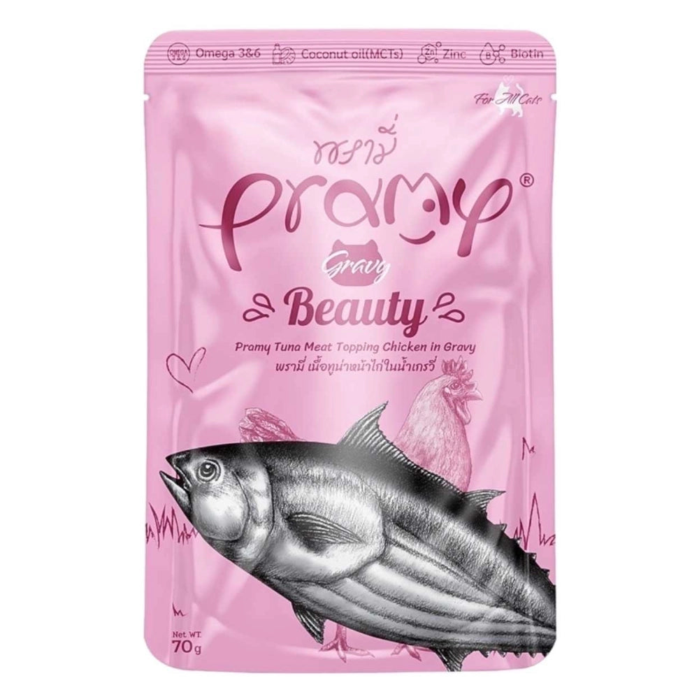 Pramy  Beauty Tuna Meat topping Chicken in Gravy  70gr