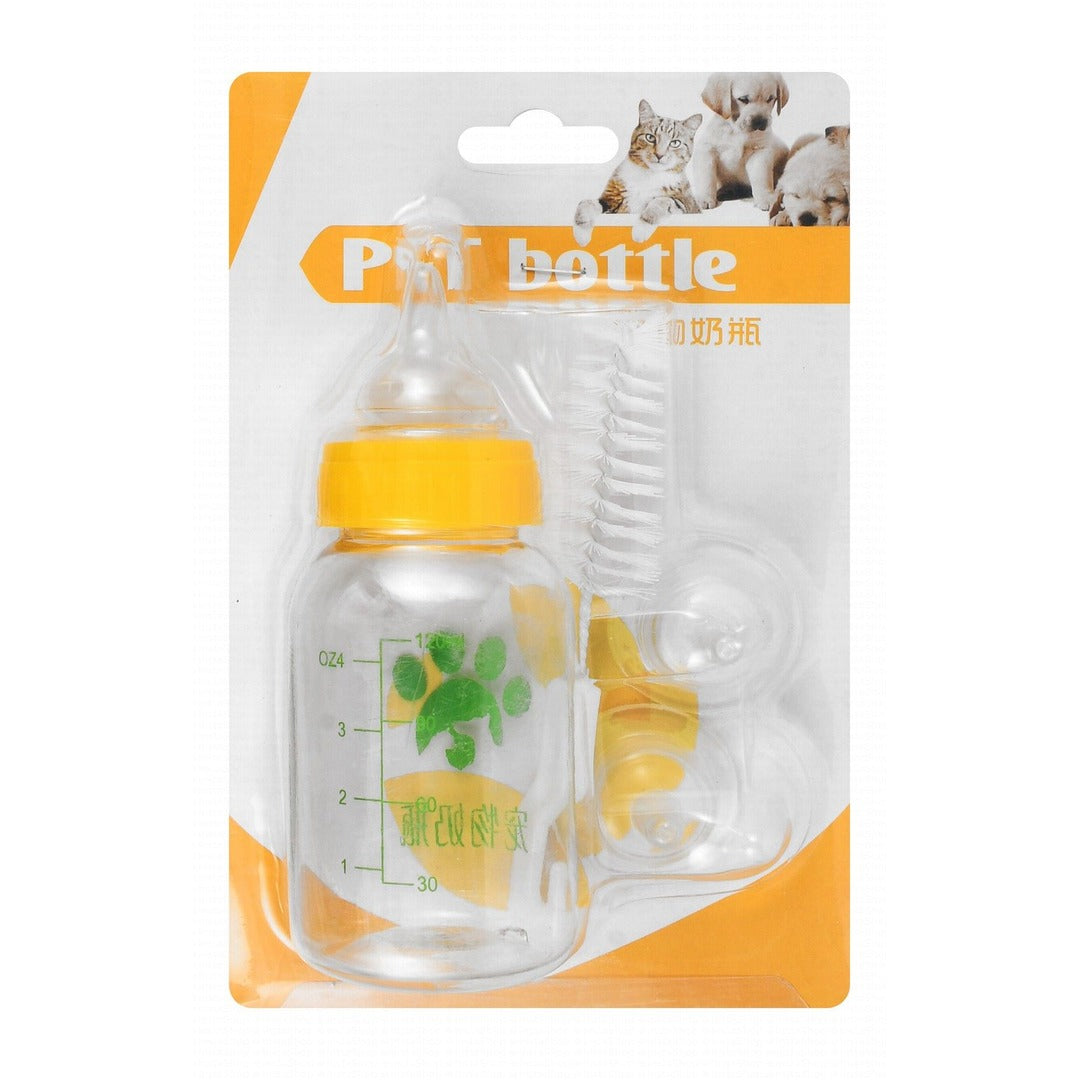 Yellow 120ml Pet Nursing Bottle with Teats & Cleaning Brush