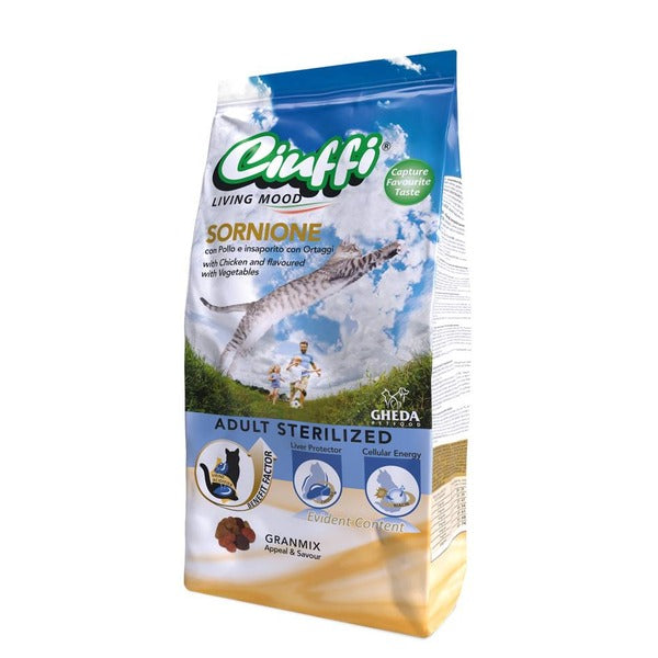 Ciuffi Living Mood Sornione Adult Sterilized with Chicken and flavoured with Vegetables Adult Cats Dry Food (15kg-2kg)