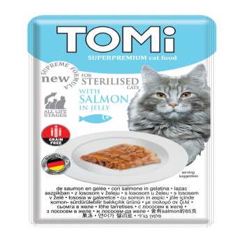 TOMI POUCH FOR STERILISED CATS – SALMON IN JELLY 85G