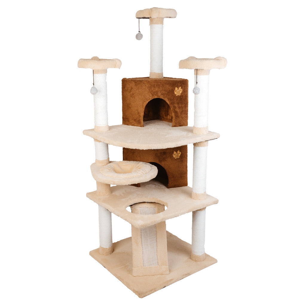 Yaheetech Large Cat Tree 160x60x60cm with Cat Scratching Post Scratching Tree Design with 2 Spacious Caves 3 Platforms