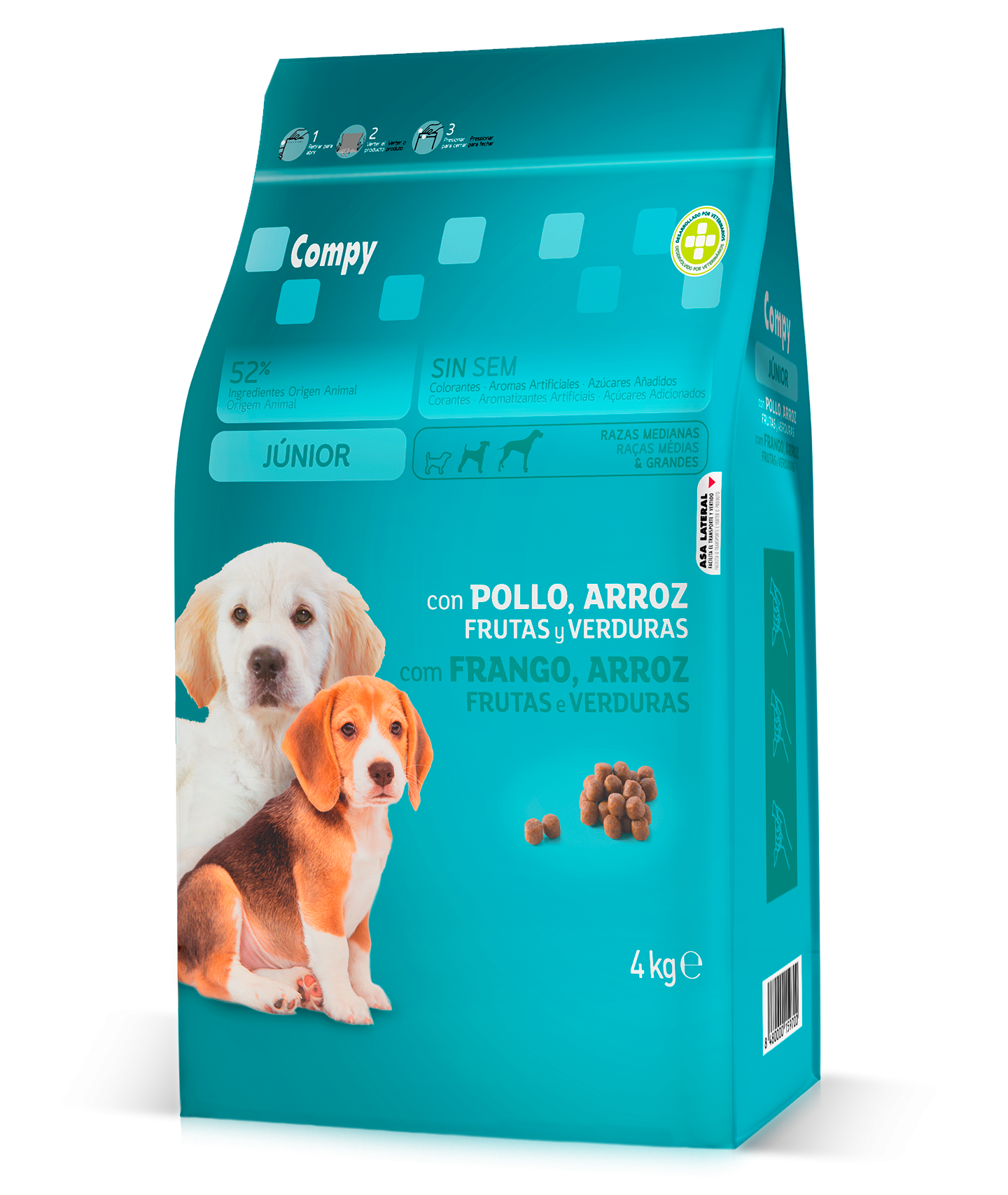 Compy Junior for puppies of medium and large breeds. with Chicken, Rice, Fruits and Vegetables.(4kg)