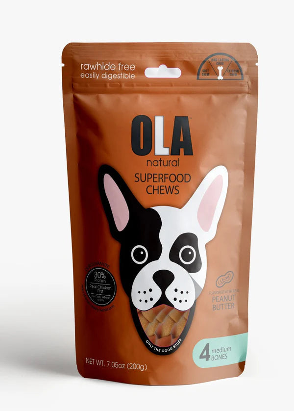 Ola Natural Peanut Butter Potato 4 Medium Bones Dog Treats