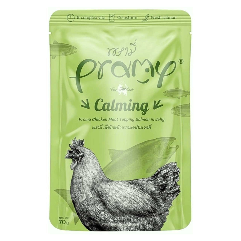 Pramy Calming Chicken Meat topping Salmon in Jelly 70gr