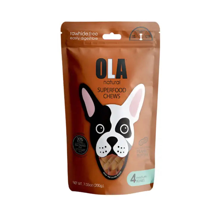 Ola Natural Peanut Butter Potato 4 Medium Bones Dog Treats 200g